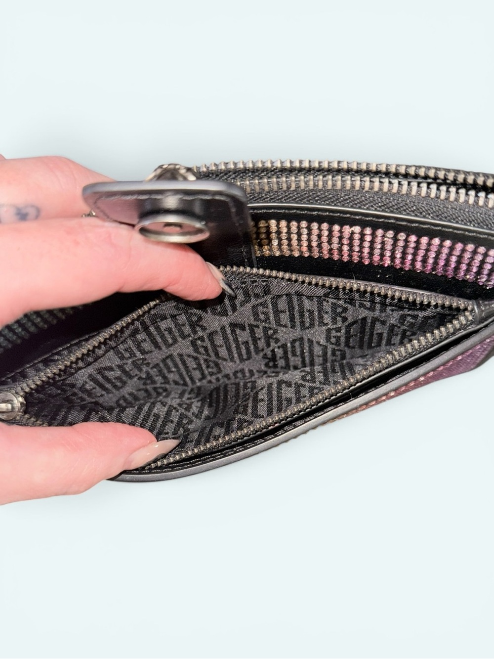 Kurt Geiger RARE Shoreditch Black Ombre Studded Crossbody with Silver Chain - Picture 13 of 14